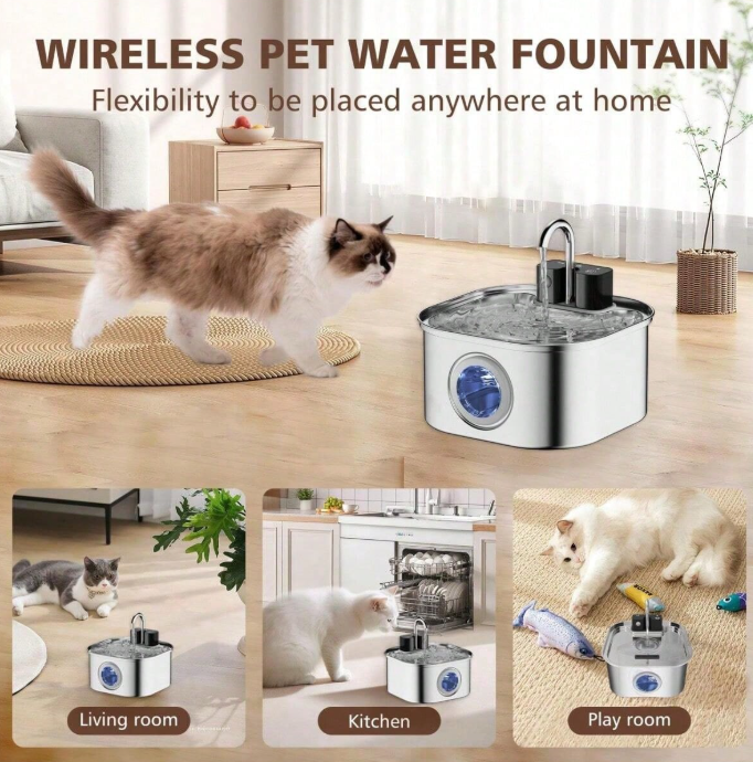 Fuente de agua inalámbrica para mascotas Mizupet 3.2L – Acero inoxidable, automática con sensor y batería recargable - imagen 10