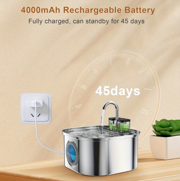 Fuente de agua inalámbrica para mascotas Mizupet 3.2L – Acero inoxidable, automática con sensor y batería recargable - imagen 12