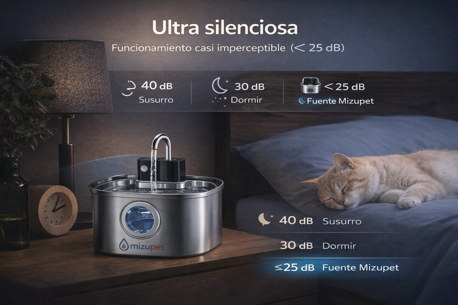 Fuente de agua inalámbrica para mascotas Mizupet 3.2L – Acero inoxidable, automática con sensor y batería recargable - imagen 5