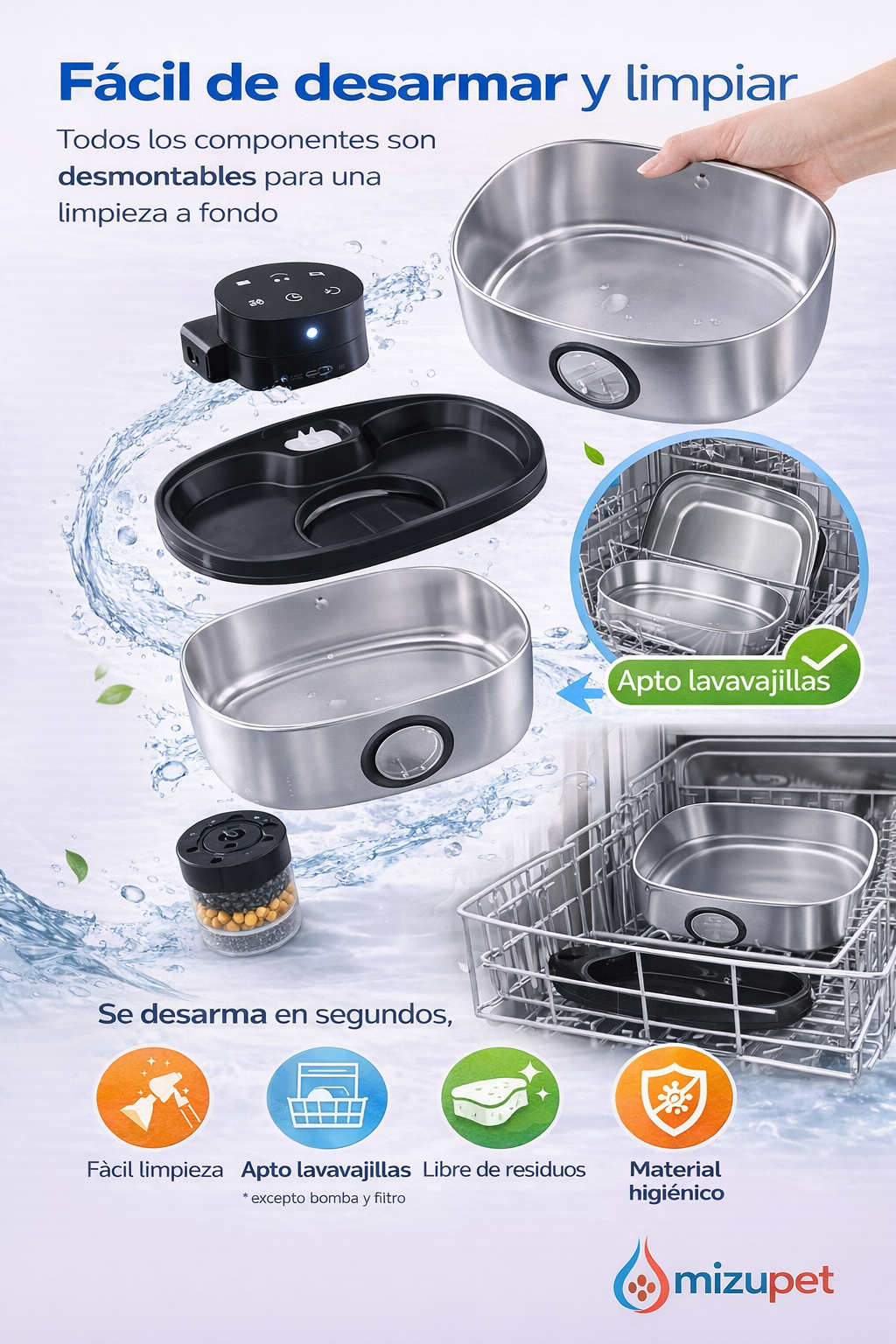 Fuente de Agua Automática para Perros y Gatos 5L | Sin cables, con sensor y agua siempre fresca - imagen 8
