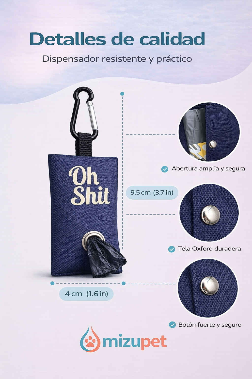 Dispensador de Bolsas para Perros Mizupet | Porta Bolsas Portátil con Mosquetón – Resistente, Compacto y Elegante - imagen 5