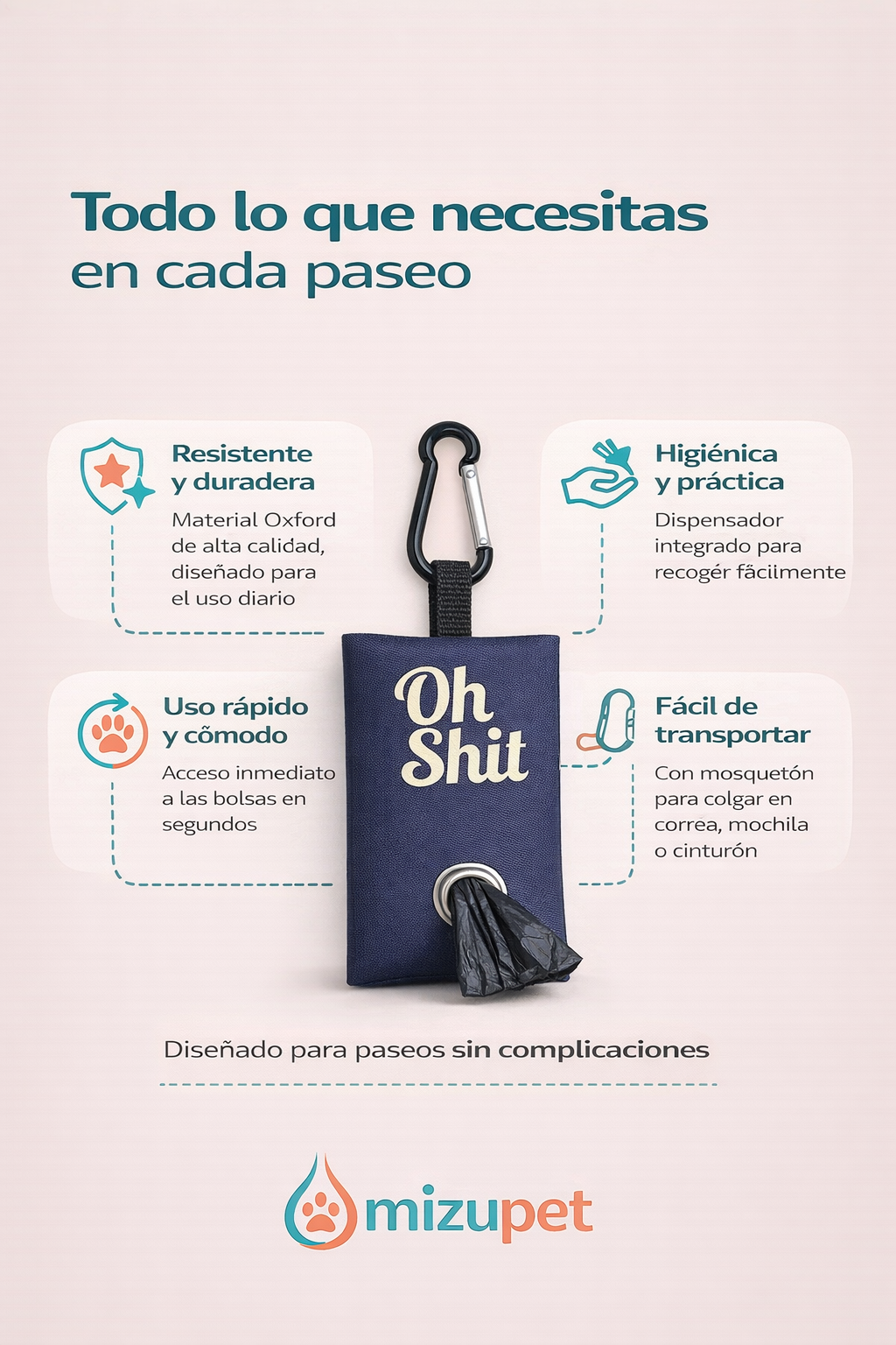 Dispensador de Bolsas para Perros Mizupet | Porta Bolsas Portátil con Mosquetón – Resistente, Compacto y Elegante - imagen 8