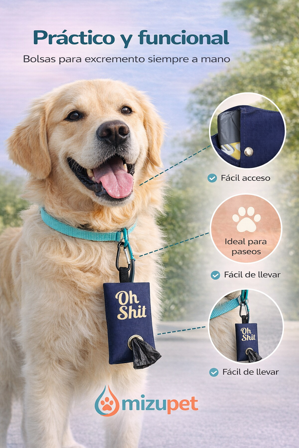 Dispensador de Bolsas para Perros Mizupet | Porta Bolsas Portátil con Mosquetón – Resistente, Compacto y Elegante - imagen 6